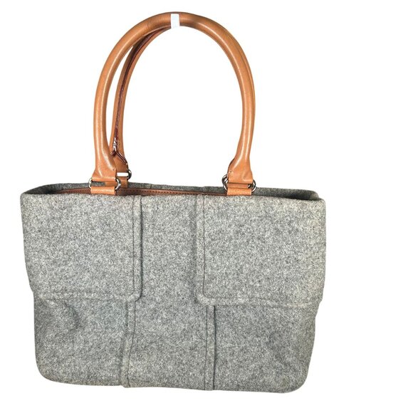 Kate Spade Quinn Wool Toggle Satchel Handbag with Leather Trim in Gray & Tan EUC - Picture 13 of 14